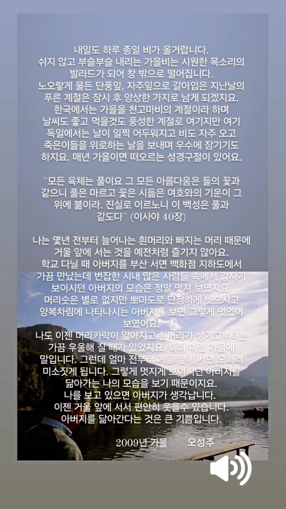 오성주 서시 내일도 하루 종일 비가